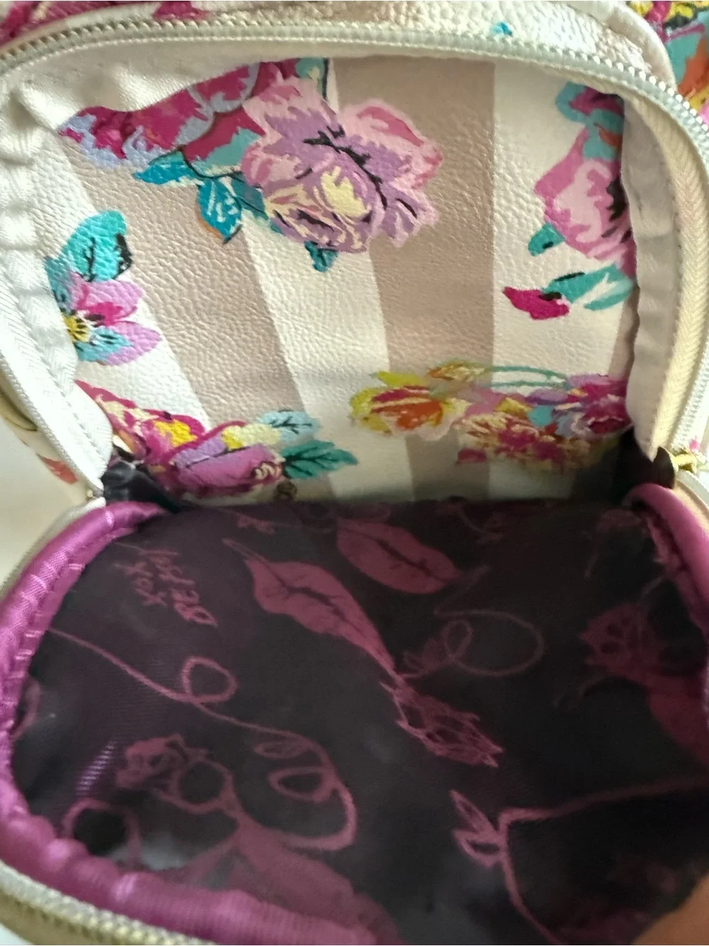 Betsey Johnson White Floral Mini Backpack with Pink & Teal Accents